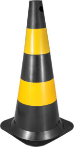 Cone de sinalização com 75 cm, preto e amarelo, em polietileno VONDER