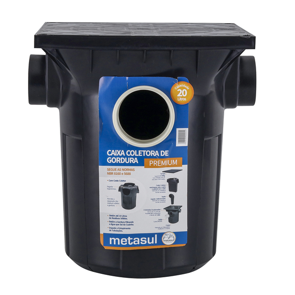 Caixa de Gordura Coletora Premium com Cesto para Limpeza 20L Metasul