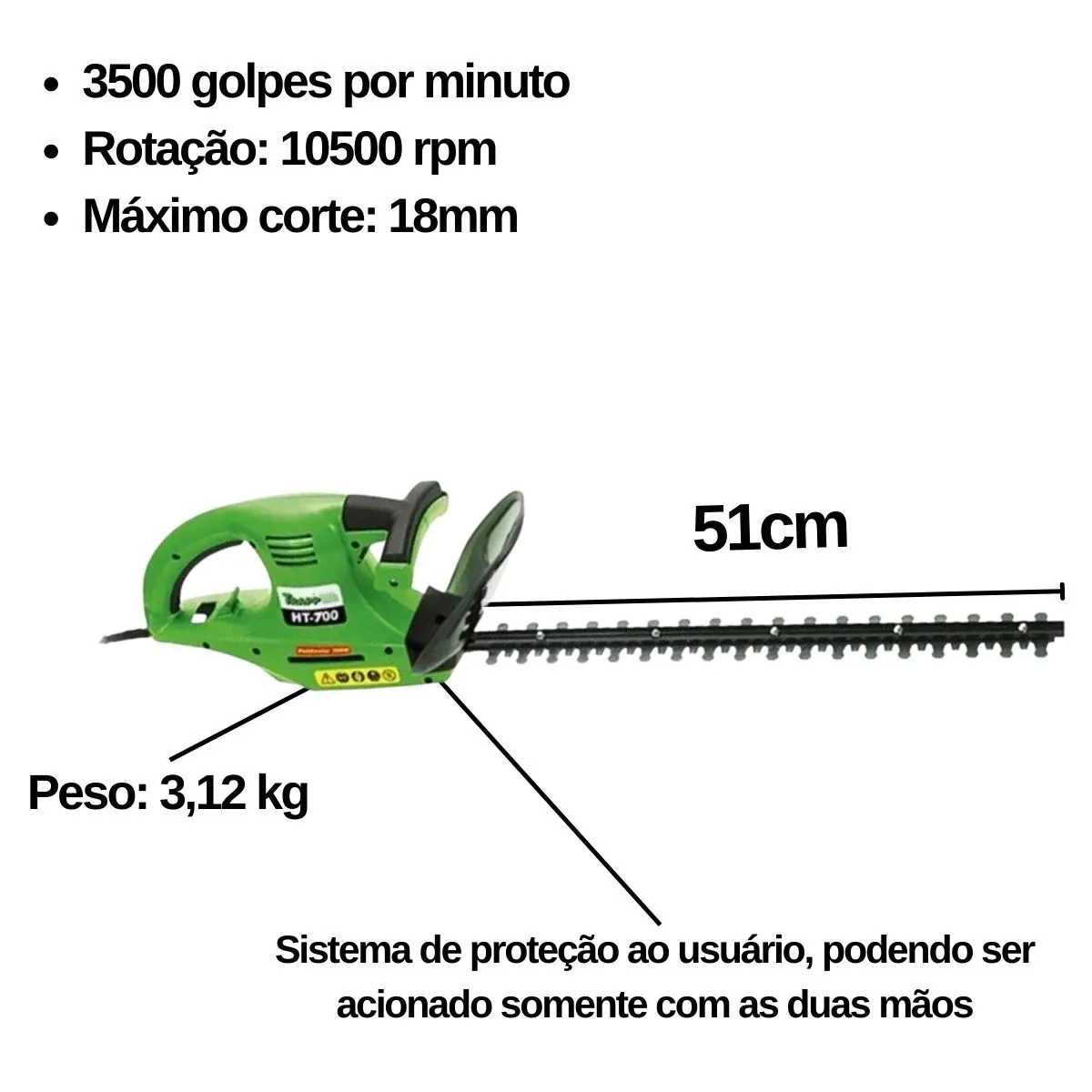 Aparador de Cerca-Viva elétrico HT-700 TRAPP 127v - Imagem 4