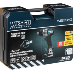 Chave de Impacto a Bateria 18V 700NM Brushless Carregador 2 Baterias 4AH Soquetes 1/2 Bivolt Wesco WS2392K2